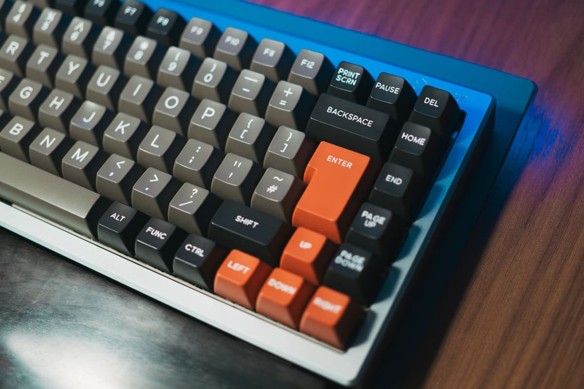a dusty mechanical keyboard with thick gray keys