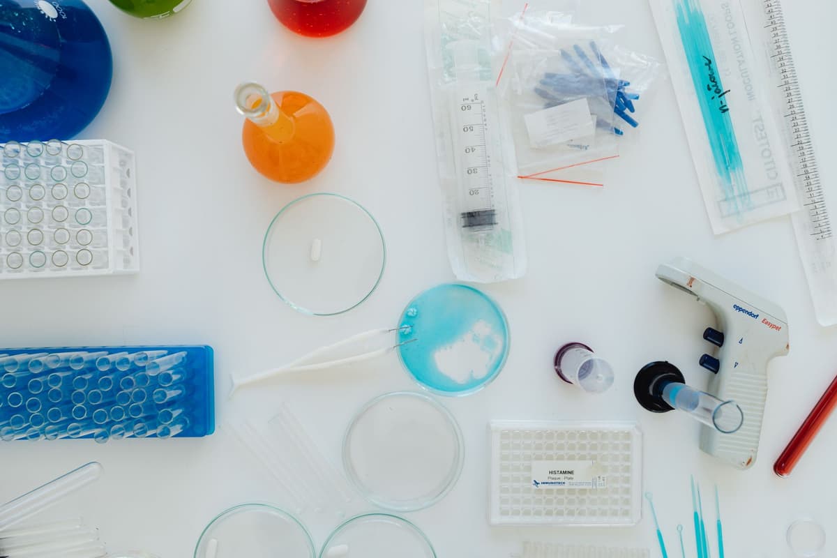 a sterile laboratory bench with glowing server racks
