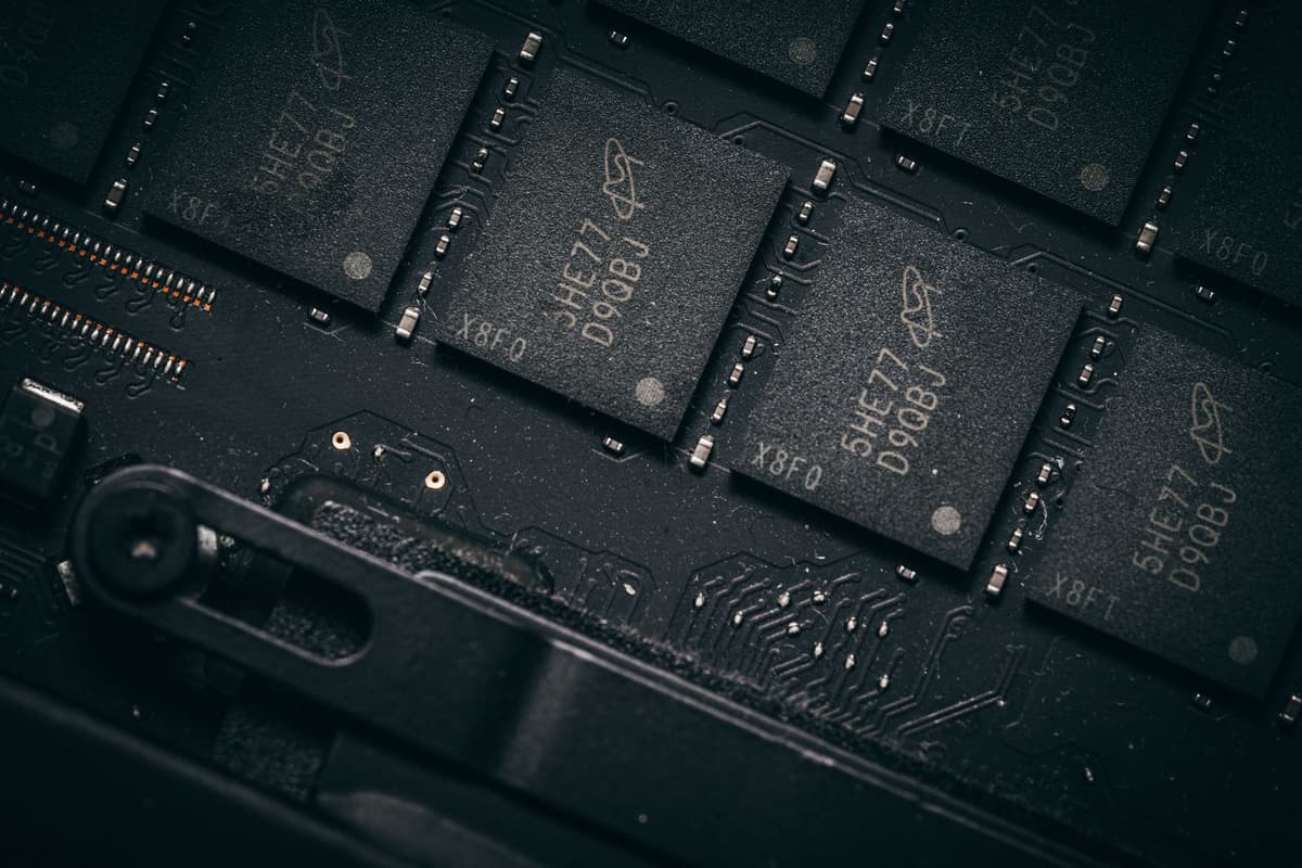 close up of a circuit board with esp32 chip