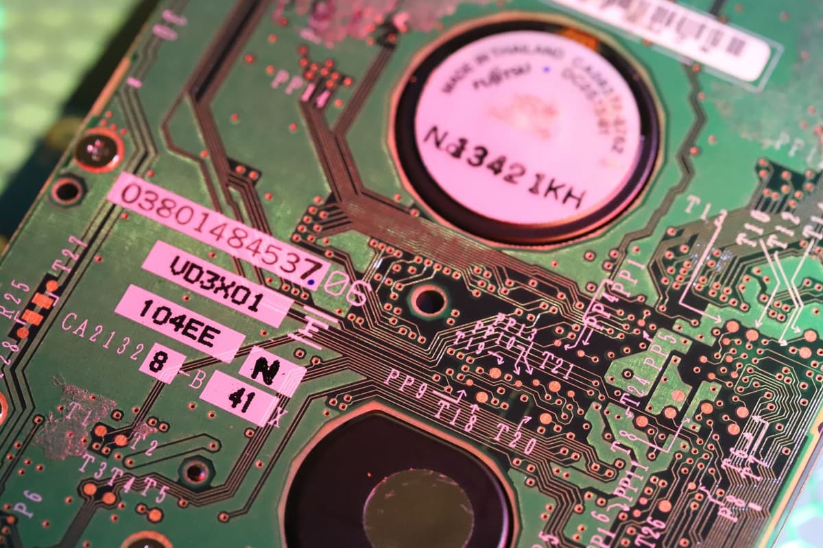 a microscopic view of a silicon wafer circuit