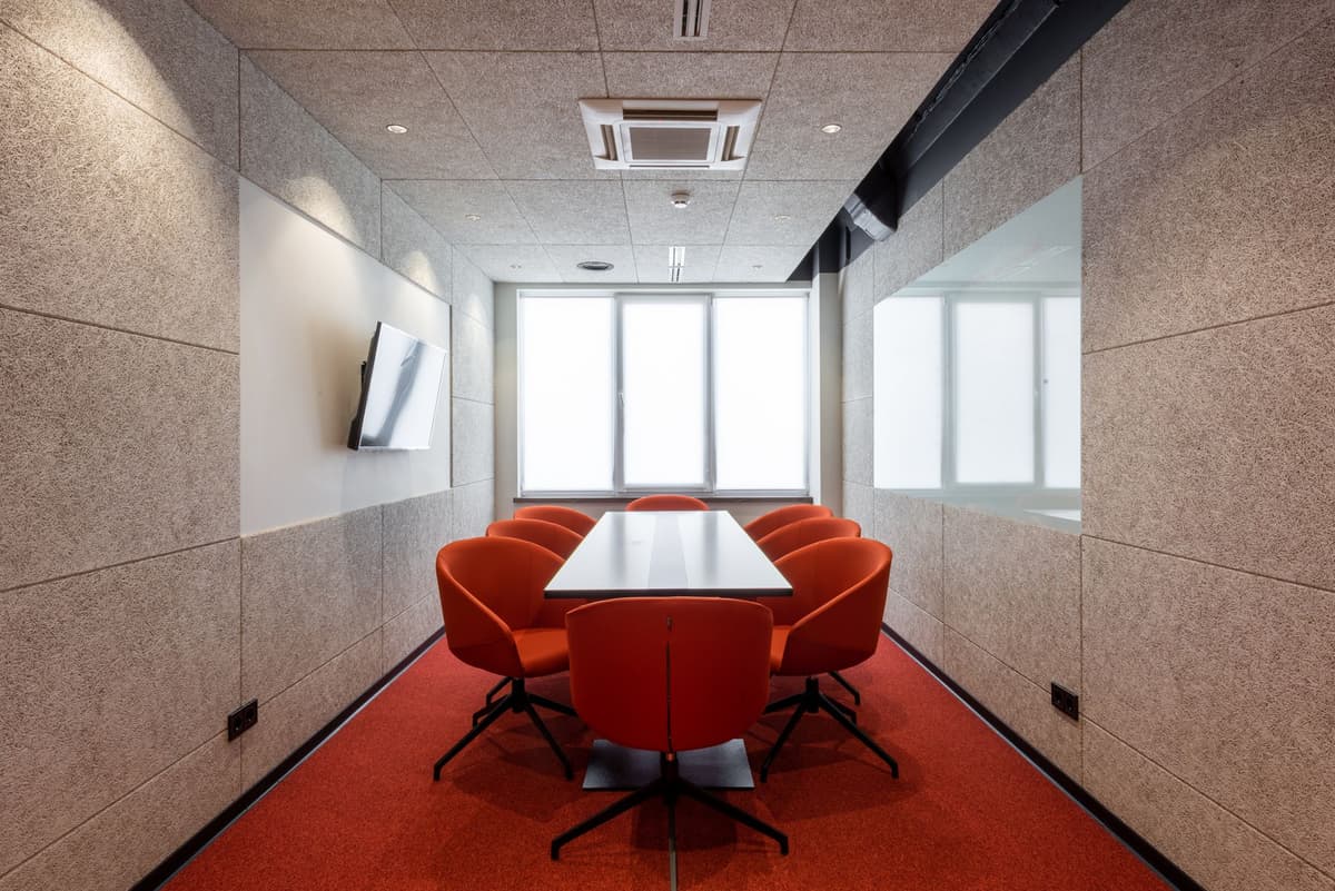 modern home office with heavy soundproofing acoustic wall panels