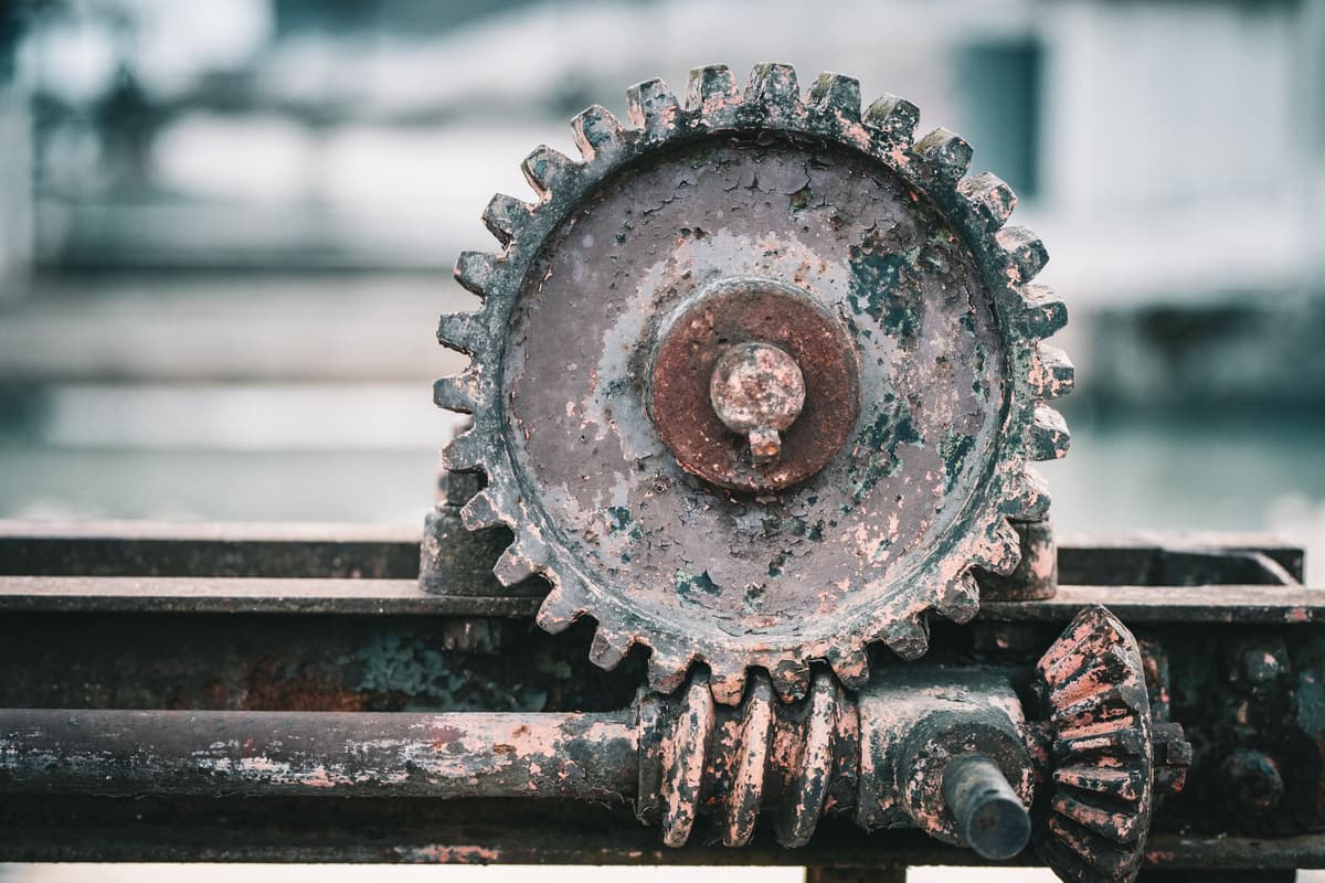 a single rusted gear in a high-tech watch
