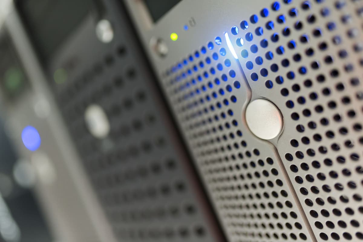 server rack with glowing blue lights