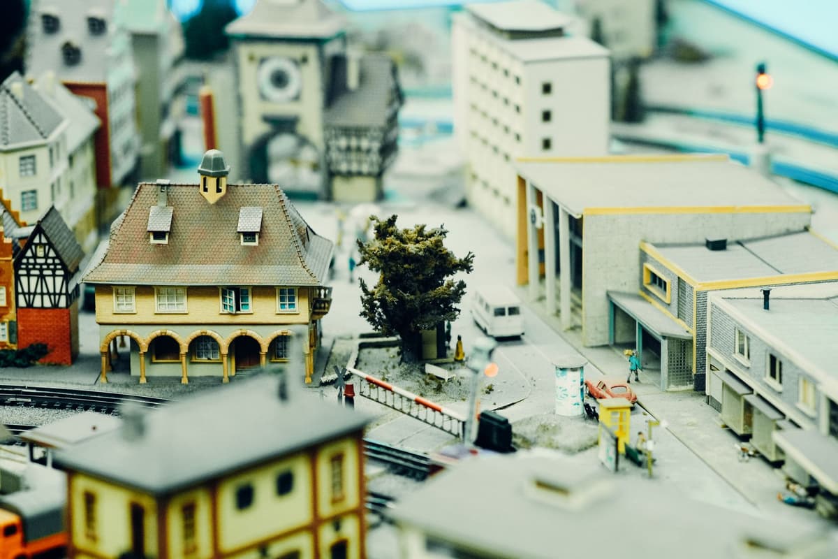 top down view of a detailed architectural scale model