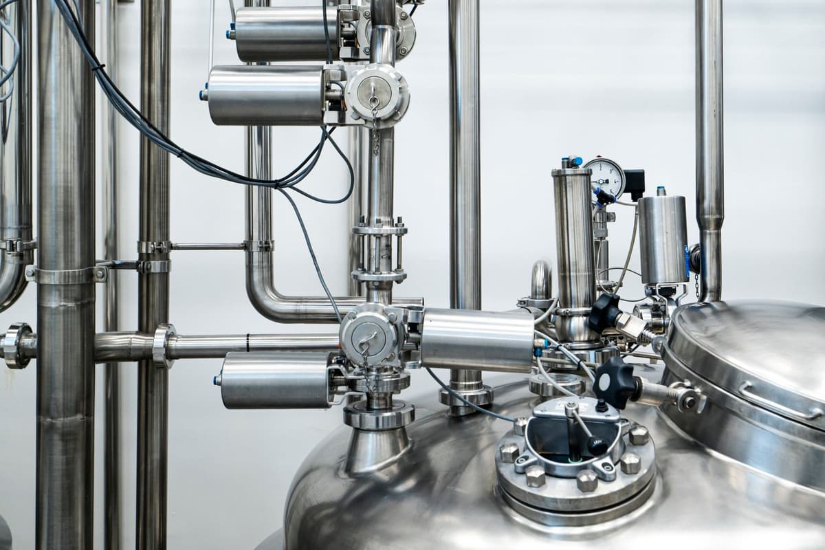 industrial steel food extrusion pipe covered in steam