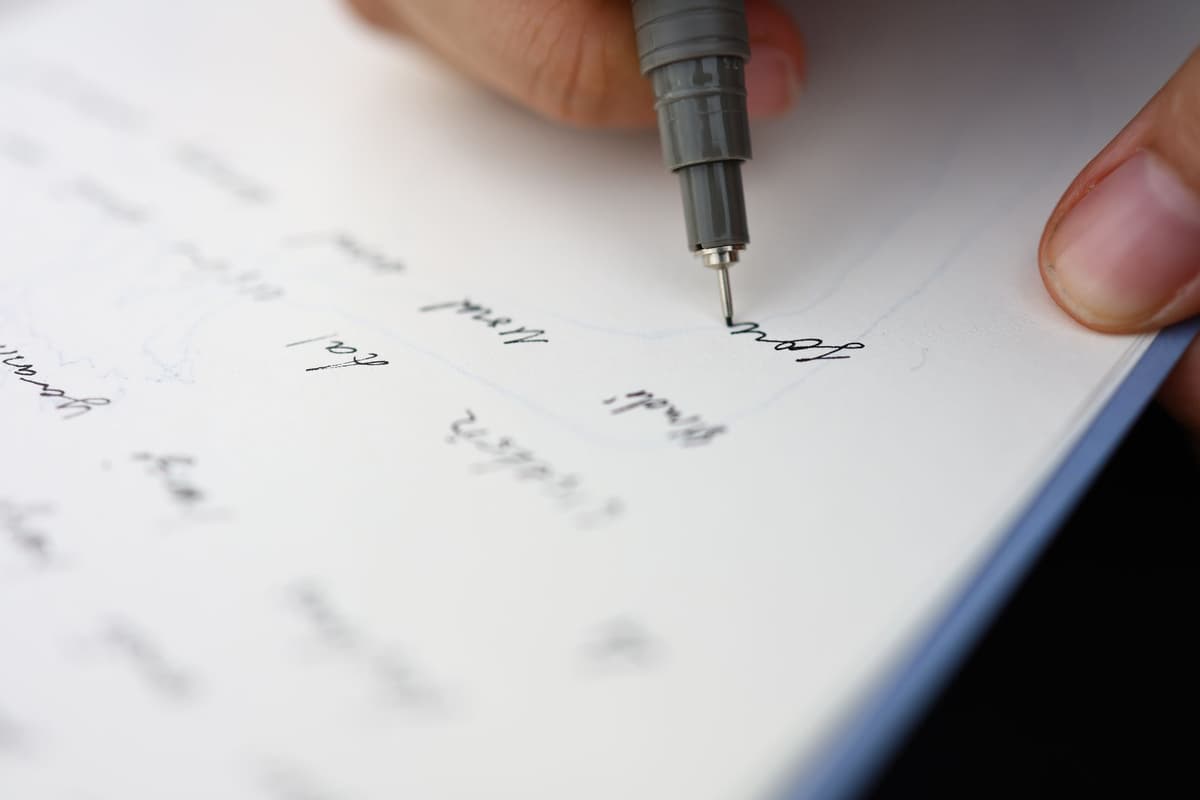 a close-up of a handwritten journal with ink blots