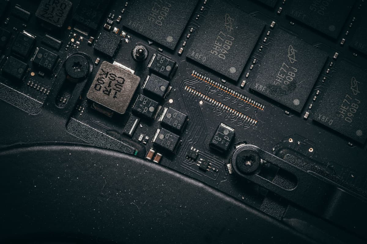detailed close up television motherboard circuits