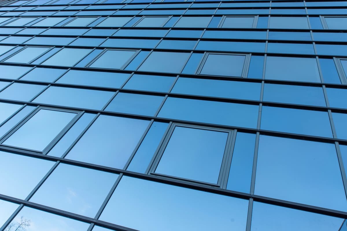 close-up modern triple-glazed glass facade
