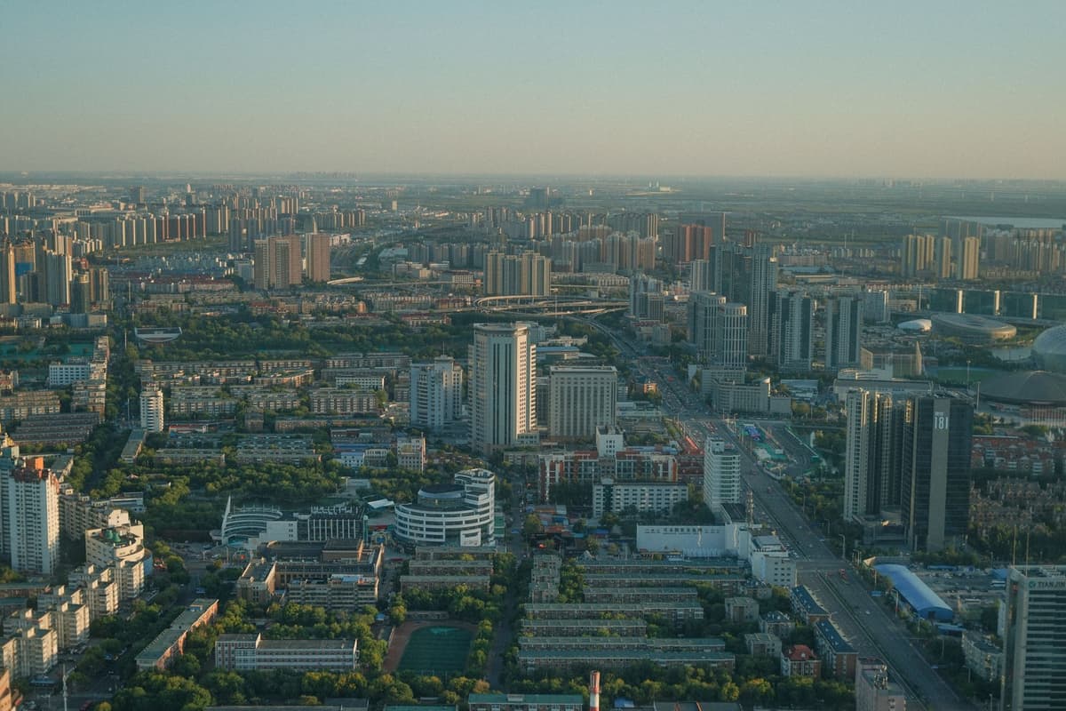 aerial view of high density city district