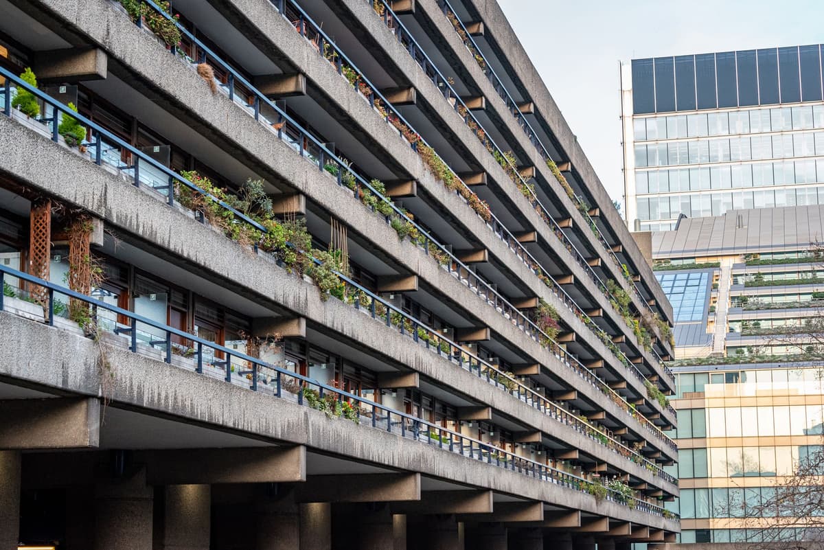 brutalist concrete building with modular repeating units