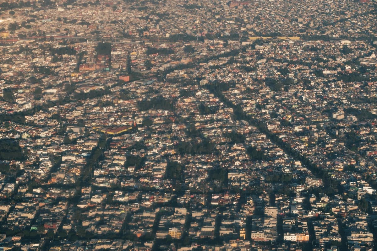 aerial view of dense urban street grid