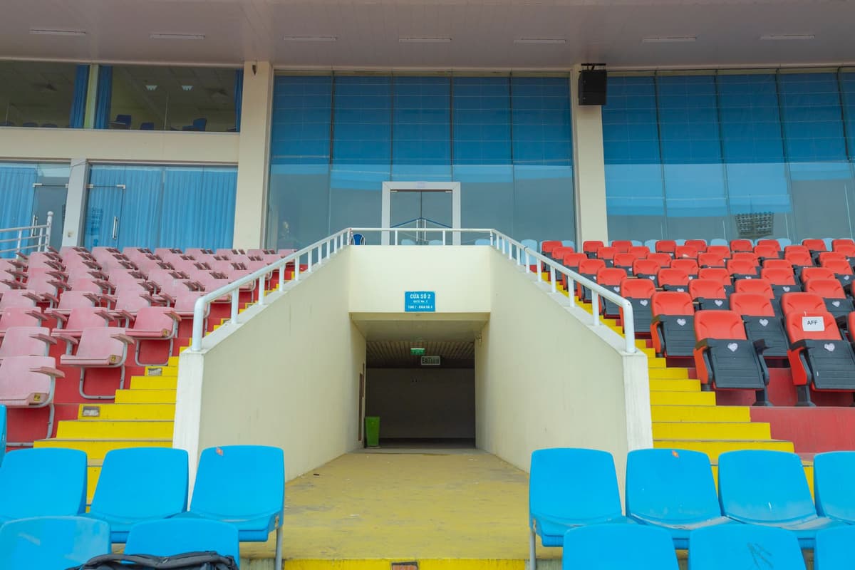 a high-quality temporary bleacher system being assembled