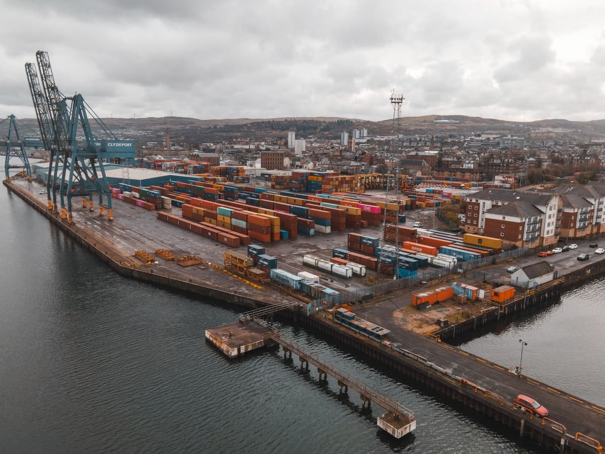 aerial view of naval port and industrial city