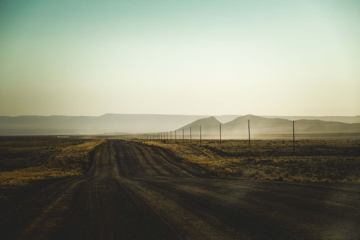 a dusty border checkpoint in a digital landscape